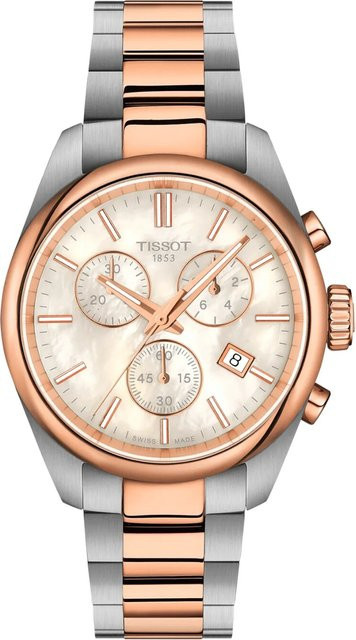Tissot Chronograph Damenuhr, Edelstahl, Quarz, 36 mm, Perlmutt, 10 ATM - Bild 1