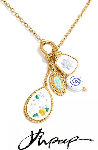 Yhpup Halskette Edelstahl, Blumen-Anhänger, Gold, 85 cm, Unisex - Bild 1