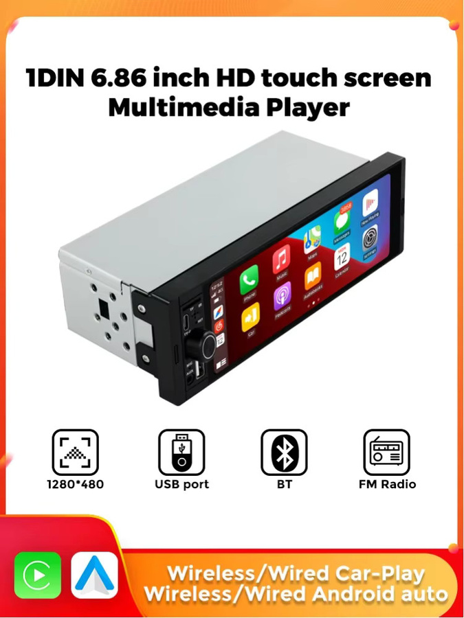 MEKEDE 1Din Multimedia Autoradio mit 6,86 Zoll Display, kabelloses CarPlay und Android Auto, Bluetooth, GPS Navigation, USB Typ-C und FM Stereo in Schwarz - Bild 7