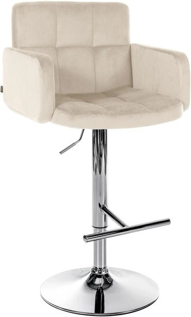 DELUKE Barhocker SUTUN Barstuhl aus Samt in Creme mit Lehne, drehbar, Silber - Bild 1