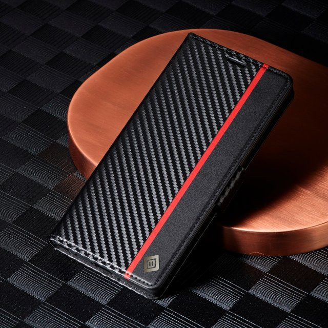 EUCAGR Carbon Fiber Flip Magnet Handyhülle aus PU Leder für Samsung Galaxy S26 Ultra S25 S24 S23 S22 S21 S20 S10 S9 S8 Plus in Schwarz - Bild 1