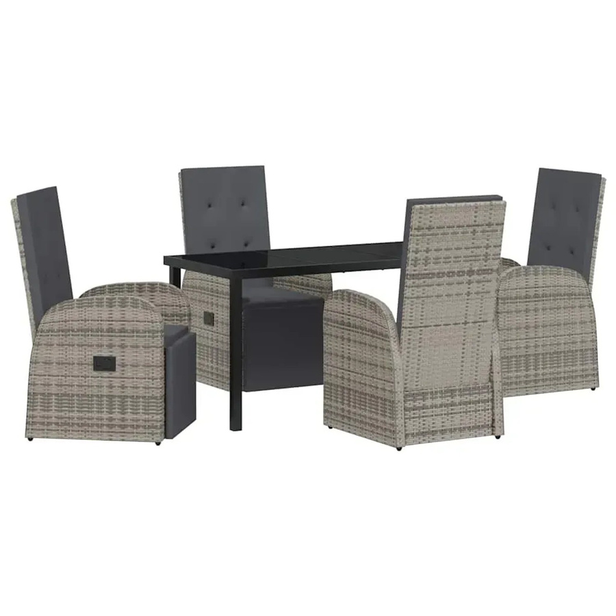 vidaXL Garten Essgruppe aus Poly-Rattan mit Kissen und Glastisch in Grau - Bild 2