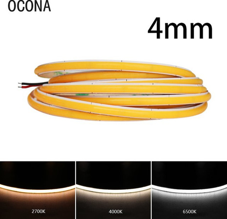 OCONA COB-LED-Streifenlicht in Weiß, dimmbar, 480 LEDs, 5000 K, 4 mm schmale Lichtleiste für Auto und Wanddekoration