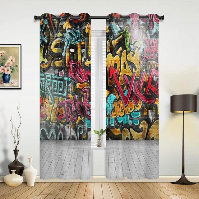 Moderne Graffiti Wandvorhänge von Household supplies MH, halbtransparent, mehrfarbig, Breite: 135 cm, Höhe: 60 cm - Bild 1