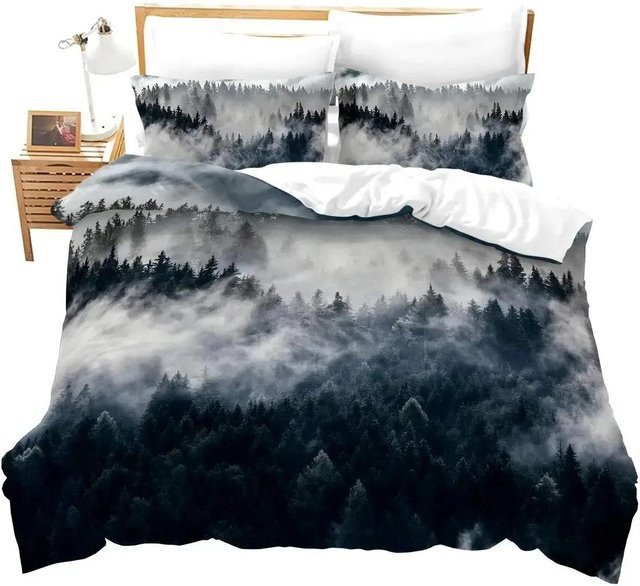 Bettwäscheset Smoky Mountain Misty Forest von Lodestar mit Bettdeckenbezug und Kissenbezug in Grau, B/H: 173 x 218 cm - Bild 1