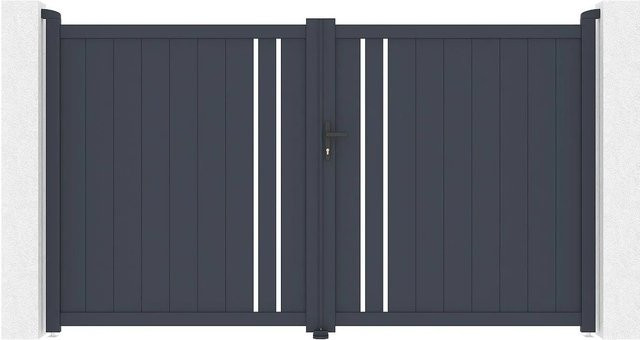 Vente-unique Flügeltor Toroma aus Aluminium in Anthrazitgrau, Breite: 309 cm - Bild 1