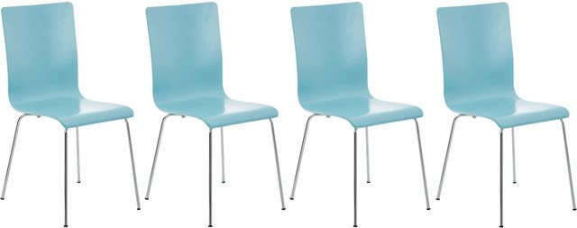 TPFLiving 4er Set Besucherstuhl Peppo mit Holzsitz in Hellblau - Bild 1