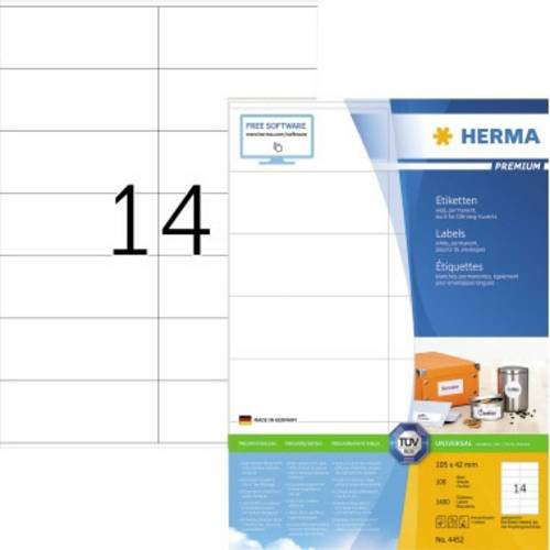 Herma Universal-Etiketten Weiß Papier A4 105 x 42 mm 100 Bogen 1400 Stück PEFC-zertifiziert - Bild 1