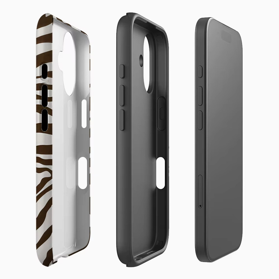 Handyhülle mit Zebrastreifen-Design in Braun und Weiß für Apple iPhone 17 16 15 14 13 12 Pro Max Plus mit doppelschichtiger Rückseite - Bild 2