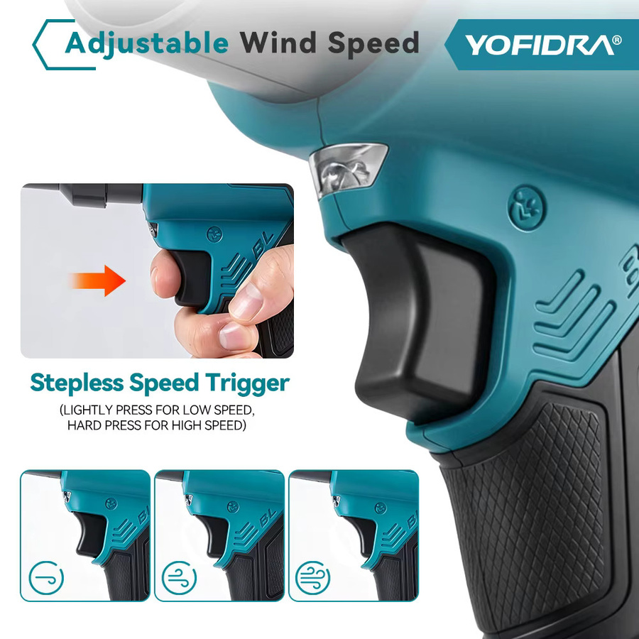 YOFIDRA Bürstenloser Elektrischer Turbolüfter 3500W Laubbläser und Laubstaubsauger für Makita LXT Akkus - Bild 4