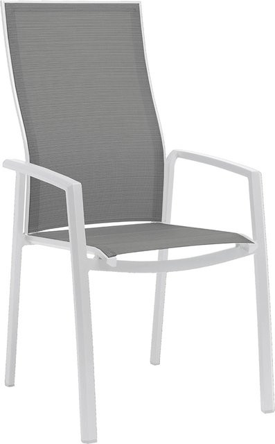 Stern KARI Stapelsessel Hochlehner aus Aluminium in Weiß mit silbernem Textilbezug und weißen Aluminiumarmlehnen - Bild 1