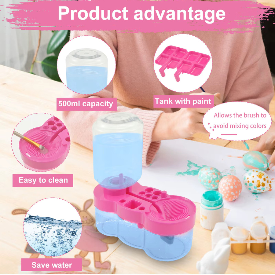 Automatische Pinselwaschmaschine mit Wasserzirkulation und Ablauf für Aquarell- und Kunstpinsel in Pink oder Lila - Bild 3