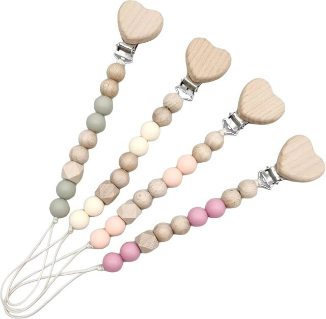 Panplay Baby-Schnullerclip aus Buchenholz in Natur, Unisex Kauspielzeug und Schnullerkettenhalter für Kleinkinder - Bild 1