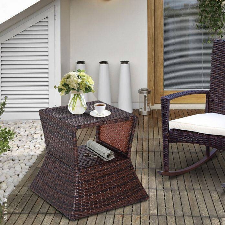 Outsunny Gartentisch aus Polyrattan und Metall in Braun, quadratisch, B/T/H: 54 x 54 x 55 cm - Bild 4