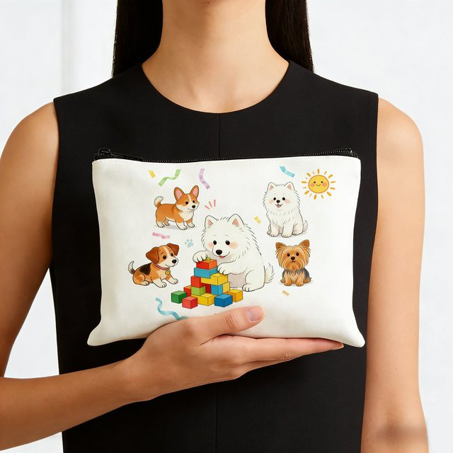 Weiße Mehrzweck-Reisetasche mit Samojeden-Welpenmotiv als Make-up-Tasche oder Federmäppchen - Bild 1