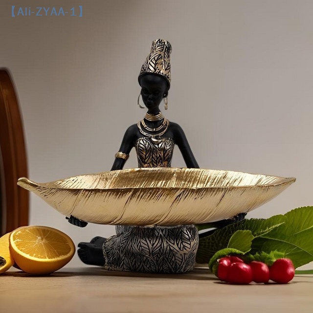 JETTING Dekorative Skulptur Afrikanisches Mädchen mit Teller als Vintage Ornament für Zuhause und Büro - Bild 1