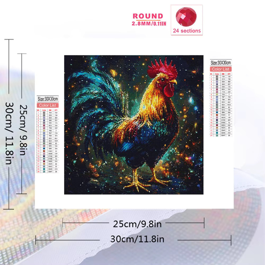 EverShine Diamant-Stickerei DIY Bastelset Huhn als Strass-Gemälde in Multicolour mit quadratischen Diamant-Mosaiksteinen zur Wanddekoration - Bild 2