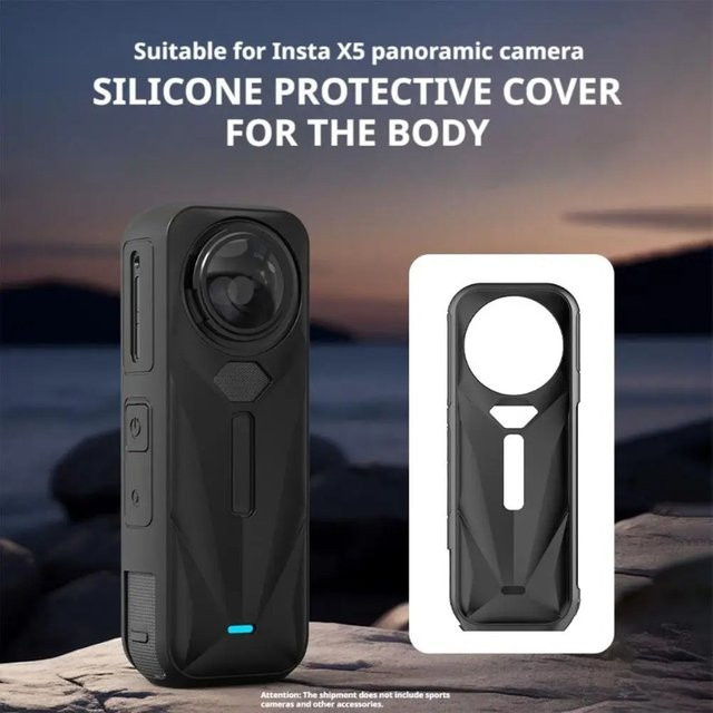 VIKEFON Silikon Kamera Schutzhülle und Objektiv Schutz Kappe mit gehärtetem Glas Film für Insta360X5 in Schwarz - Bild 1