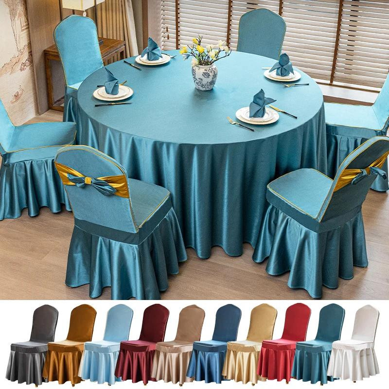 Yiran Furniture Elastischer Stuhlbezug aus Satin mit Rockfalten für Esszimmerstühle - Bild 1