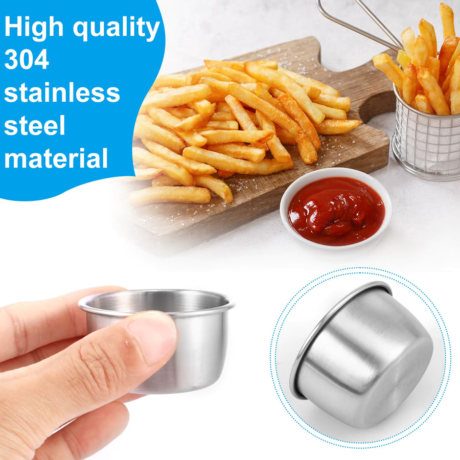 Willstar Saucen-Tauchschüsseln aus Edelstahl in Silber, 12 Stück, runde Mini-Gewürzbecher mit 45 ml und 55 ml Volumen - Bild 2