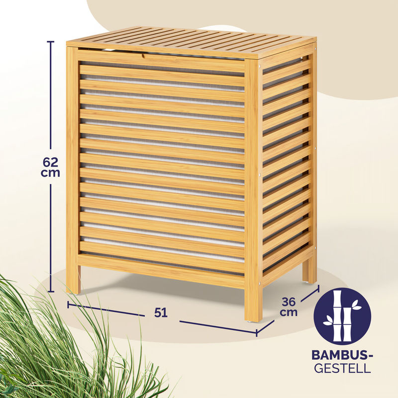 Casaria Wäschekorb aus Bambus mit herausnehmbarem Wäschesack und Deckel, Braun, Volumen: 62 l, B/T/H: 36,0 x 61,0 x 36,0 cm - Bild 2