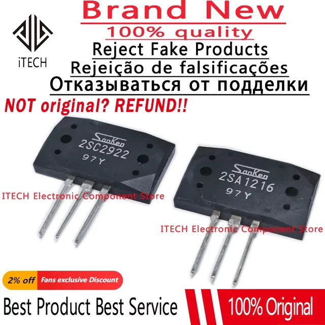 Sanken Transistor-Set 2SC2922 und 2SA1216 für HiFi-Audioverstärker in Schwarz - Bild 1