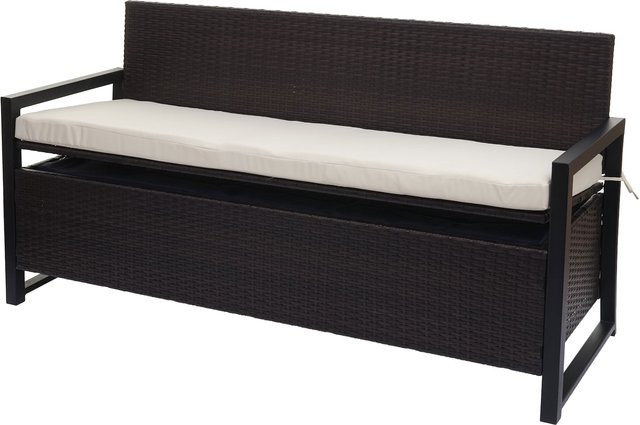 MCW Poly-Rattan 3er Sitzbank F39 als Gartenbank und Truhenbank mit Staufach und Sitzkissen, braun/beige - Bild 1