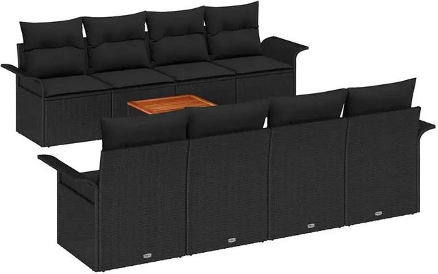 vidaXL Garten-Sofa-Set 9-teilig aus Poly-Rattan in Schwarz mit Tisch und Sitzmöbeln mit Stauraumfunktion - Bild 1