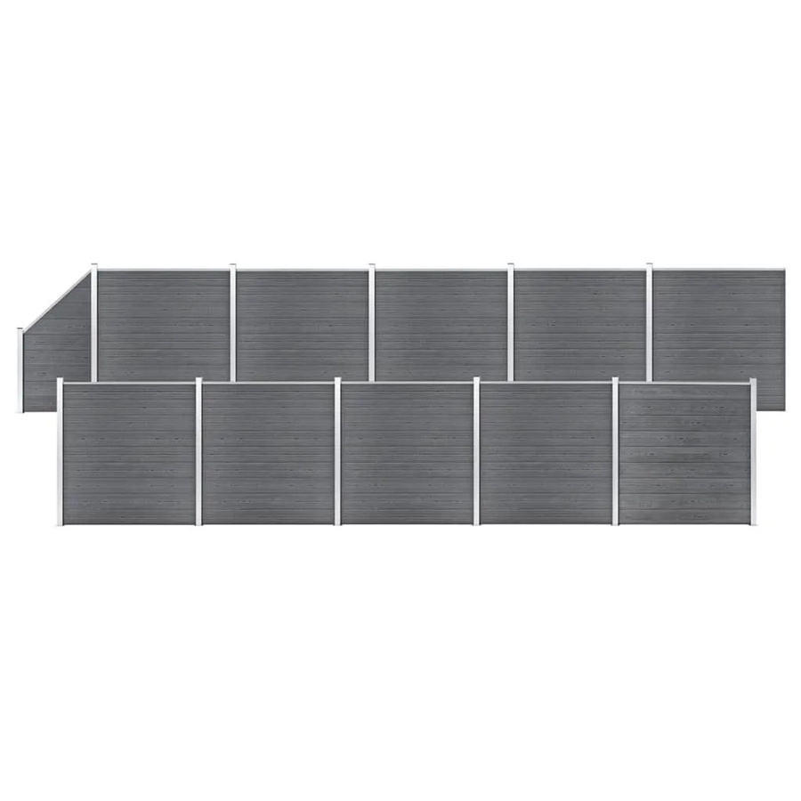 vidaXL WPC Zaun-Set aus Holz-Kunststoff-Verbundwerkstoff und Aluminium in Grau, 10 Quadrate und 1 Schräge, B/H: 1830 x 186 cm - Bild 2