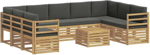 vidaXL Outdoor-Sofagarnitur L-Form aus Akazienholz mit Polstern, 8-teilig, Anthrazit-Weiß, B/T/H: 59 x 59 x 37 cm - Bild 1
