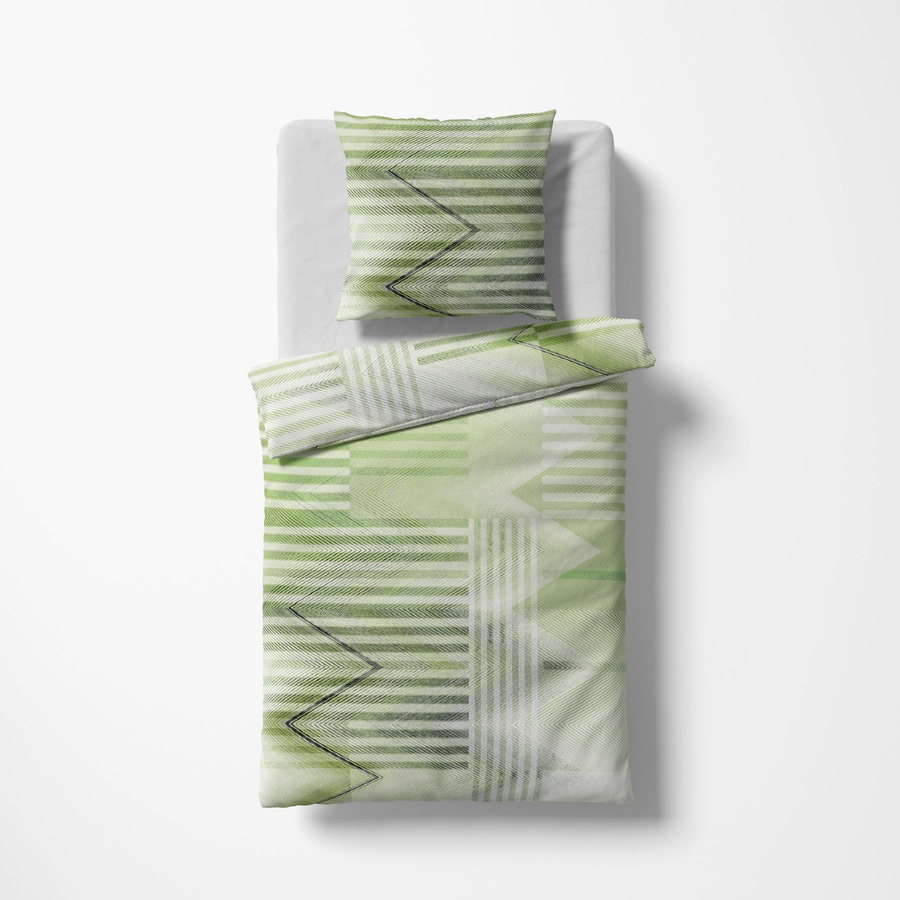 Fleuresse Mako-Satin Bettwäsche Set mit Streifen und Zickzack-Muster in Grün, B/H: 155 x 220 cm und 80 x 80 cm - Bild 1