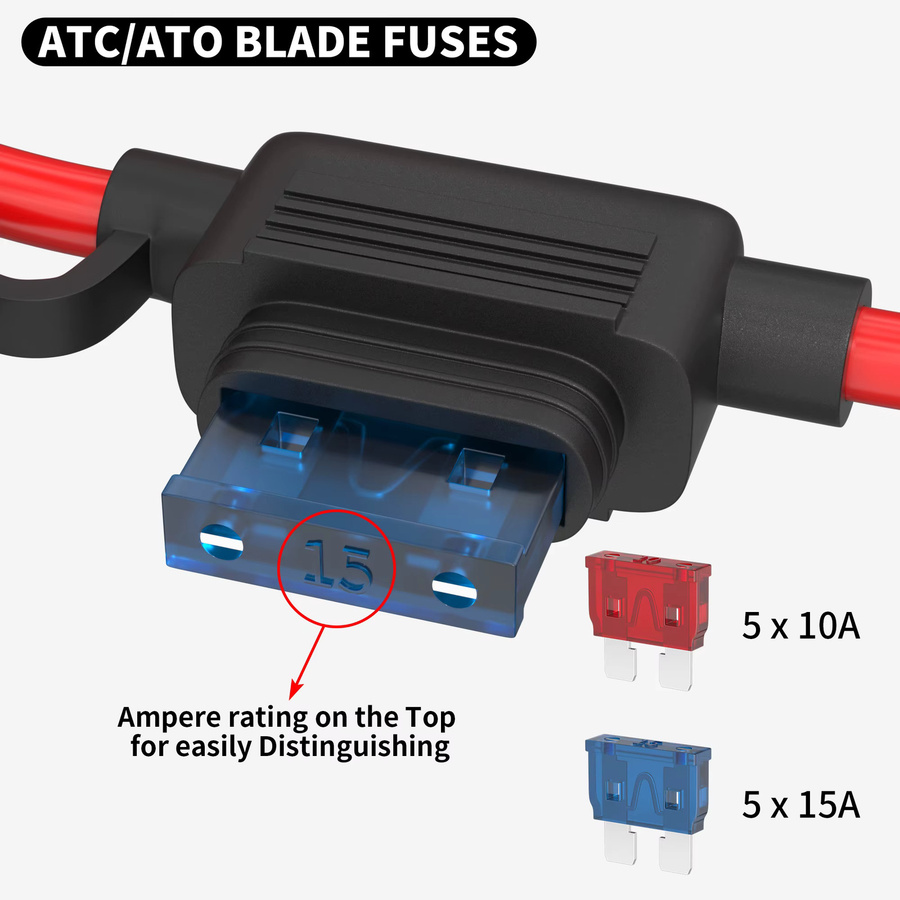 5er-Set Inline Sicherungshalter 12V für ATC/ATO Blade Sicherungen mit 18 AWG Drähten und 10A/15A Sicherungen für dein Auto - Bild 3