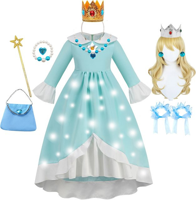 ollobebe Rosalina Rollenspiel Kostüm, Cosplay Kleid mit Krone, Blau Weiß - Bild 1