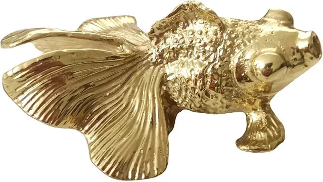 Goldfisch Schrankknopf aus massivem Messing in Gold, poliert - Bild 1