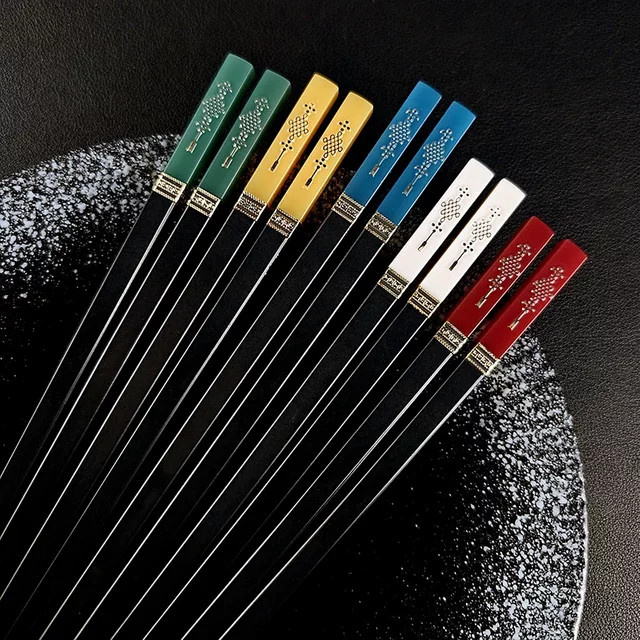 5 Paar rutschfeste Essstäbchen mit chinesischem Knoten Design in Multicolour, 24,3 cm - Bild 1