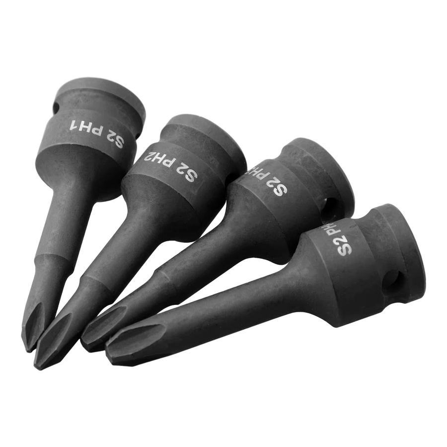 Vibratite 4er Set Kreuzschraubendreher Bit Buchse Adapter PH1 PH2 PH3 PH4 für 3/8 Zoll Quadratkopf in Schwarz - Bild 4