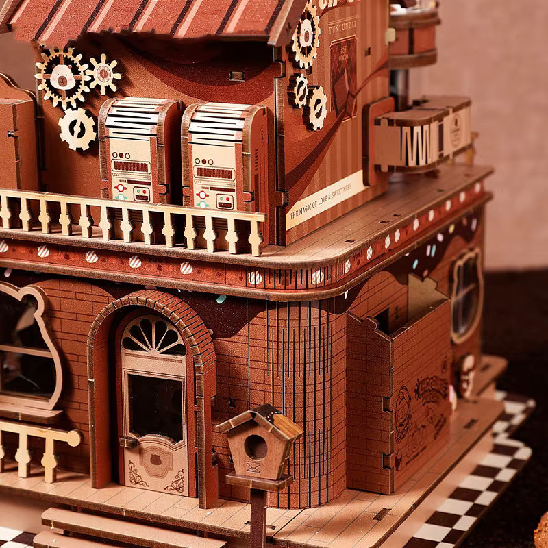 ELEVEN-CUTE DIY Holz-Schokoladen-Werkstatt, Miniatur-Modellbausatz, mit Möbeln und LED-Beleuchtung - Bild 4