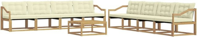 vidaXL Outdoor-Sofagarnitur aus Akazienholz mit Textilene und Kissen, 9-teiliges Set in Weiß und Beige, B/T/H: 79 x 79 x 37 cm - Bild 1