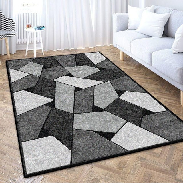 Moderner geometrischer Teppich Karpetti in Grau, rutschfest und waschbar, B: 200 cm, T: 300 cm - Bild 1