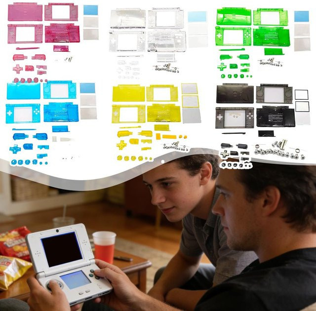 Ersatzgehäuse-Kit für Nintendo DS Lite Konsole mit Tasten, Schrauben und Zubehör in Weiß und Multicolour - Bild 1