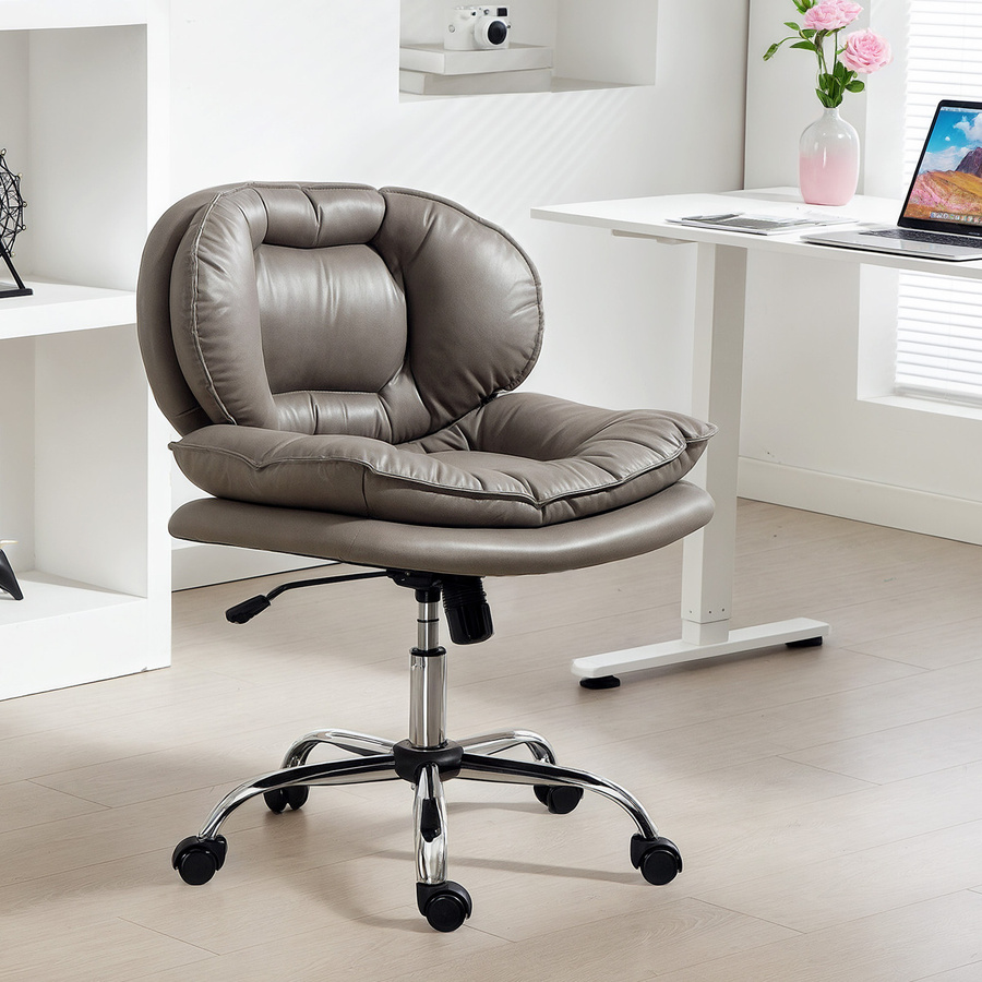 HOMCOM Bürostuhl ohne Armlehnen in Dunkelgrau, Drehbarer Schreibtischstuhl mit Rollen, Höhenverstellbar und Wippfunktion, Gepolsterter Arbeitsstuhl aus PU-Kunstleder für Home Office und Büro - Bild 2