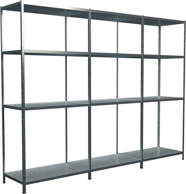 Schulte Steck-Grund- und 2 x Anbauregale Verzinkt, Farbe: Silber/Grau, B/H/T: 180 x 280 x 35 cm - Bild 1