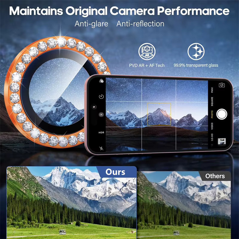 Diamantglas Kameraobjektivschutz mit Metallring für iPhone 17 Air 16 15 14 Pro Max Plus 13 Mini 16Pro 17Pro - Bild 3