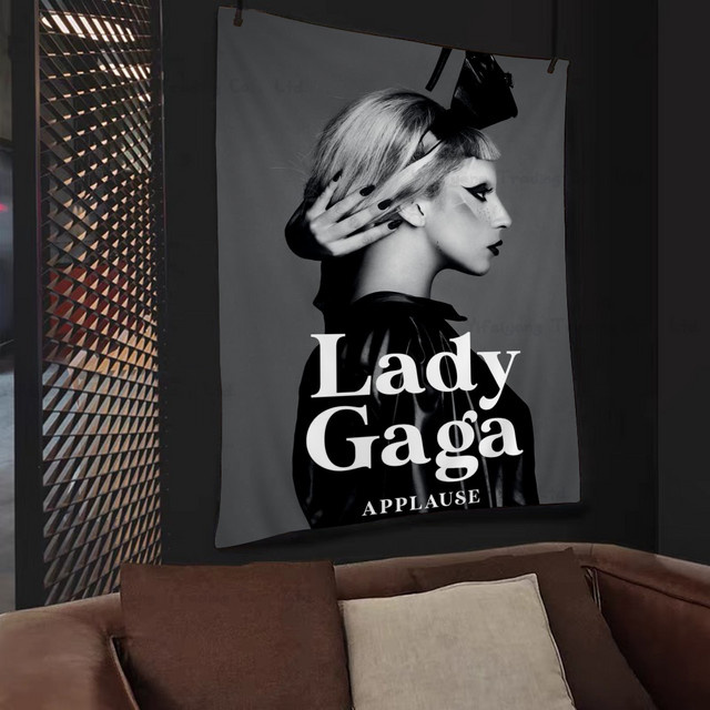 Mesuca Lady Gaga Wandteppich mit Mandala- und Portrait-Motiv in Bunt und Grau, Boho Wandbehang im Rechteckformat, Breite: 70 cm, Höhe: 50 cm - Bild 1
