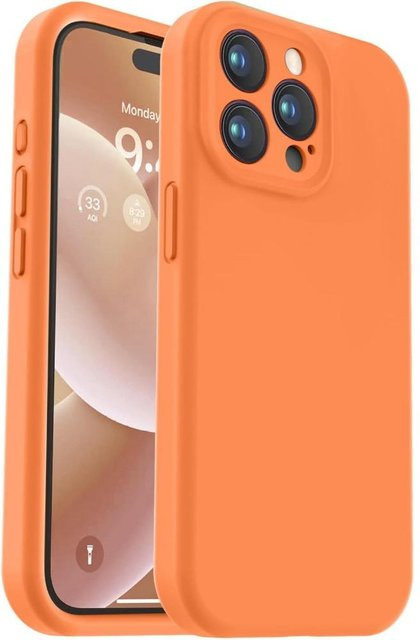Stoßfeste Silikon-Handyhülle mit Kamera-Objektivschutz für Apple iPhone 15, 14, 13, 12, 11 und 15 Plus in Orange - Bild 1