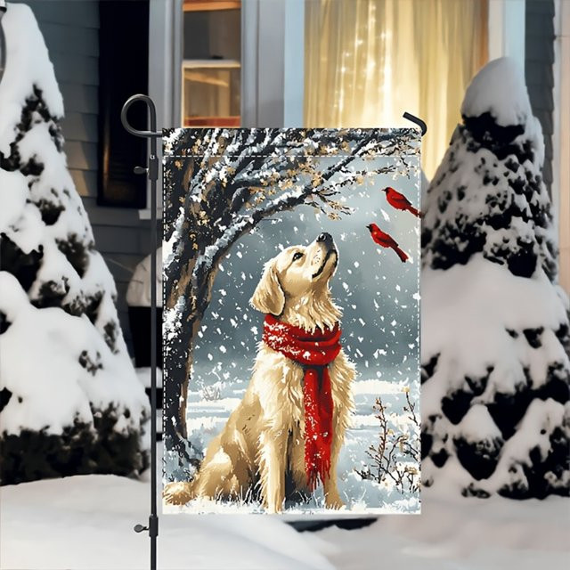 VIKAMA Weihnachtsgartenflagge Golden Retriever Winter Outdoor-Dekoration Mehrfarbig B: 30,0 cm, H: 45,0 cm, T: 30,0 cm - Bild 1