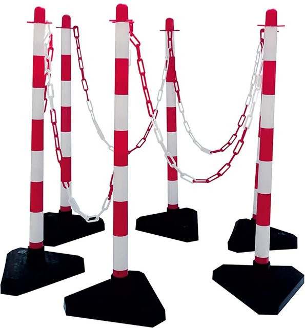 Schake Kettenständer-Set mit Beton-Dreieckfuß aus Kunststoff, 6-teilig, Weiß-Rot - Bild 1