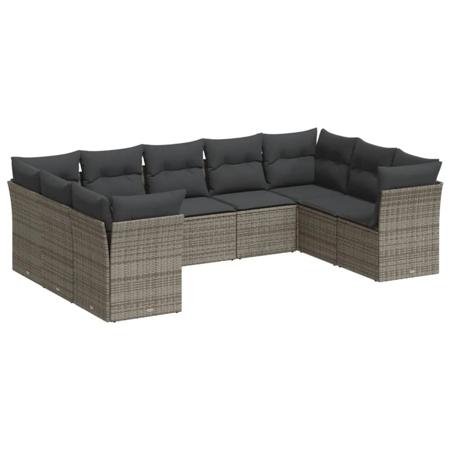 vidaXL 9-tlg. Garten-Sofagarnitur in L-Form aus grauem PE-Rattan mit Kissen und Stauraum - Bild 2