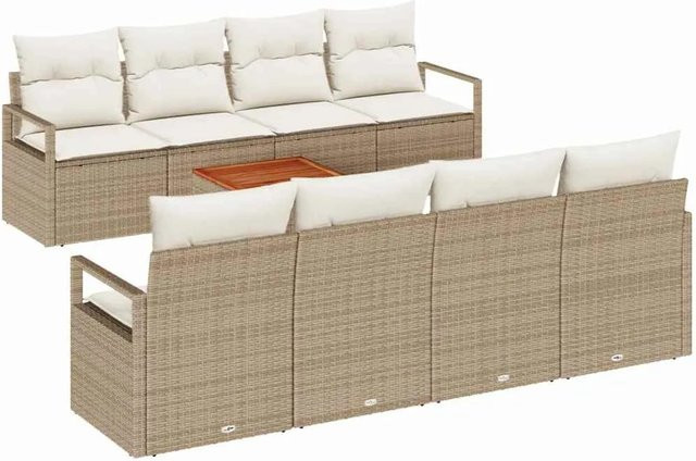 vidaXL Garten-Sofa-Set aus Poly-Rattan und Akazienholz in Beige, 9-teiliges U-Shape Lounge-Set mit Tisch und UV-beständigen Kissen - Bild 1