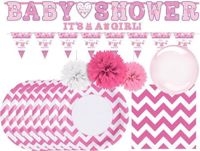 Amscan Babyparty-Set It's a Girl in Pink, 35-teilig aus Papier für Gender Reveal und Babyparty - Bild 1
